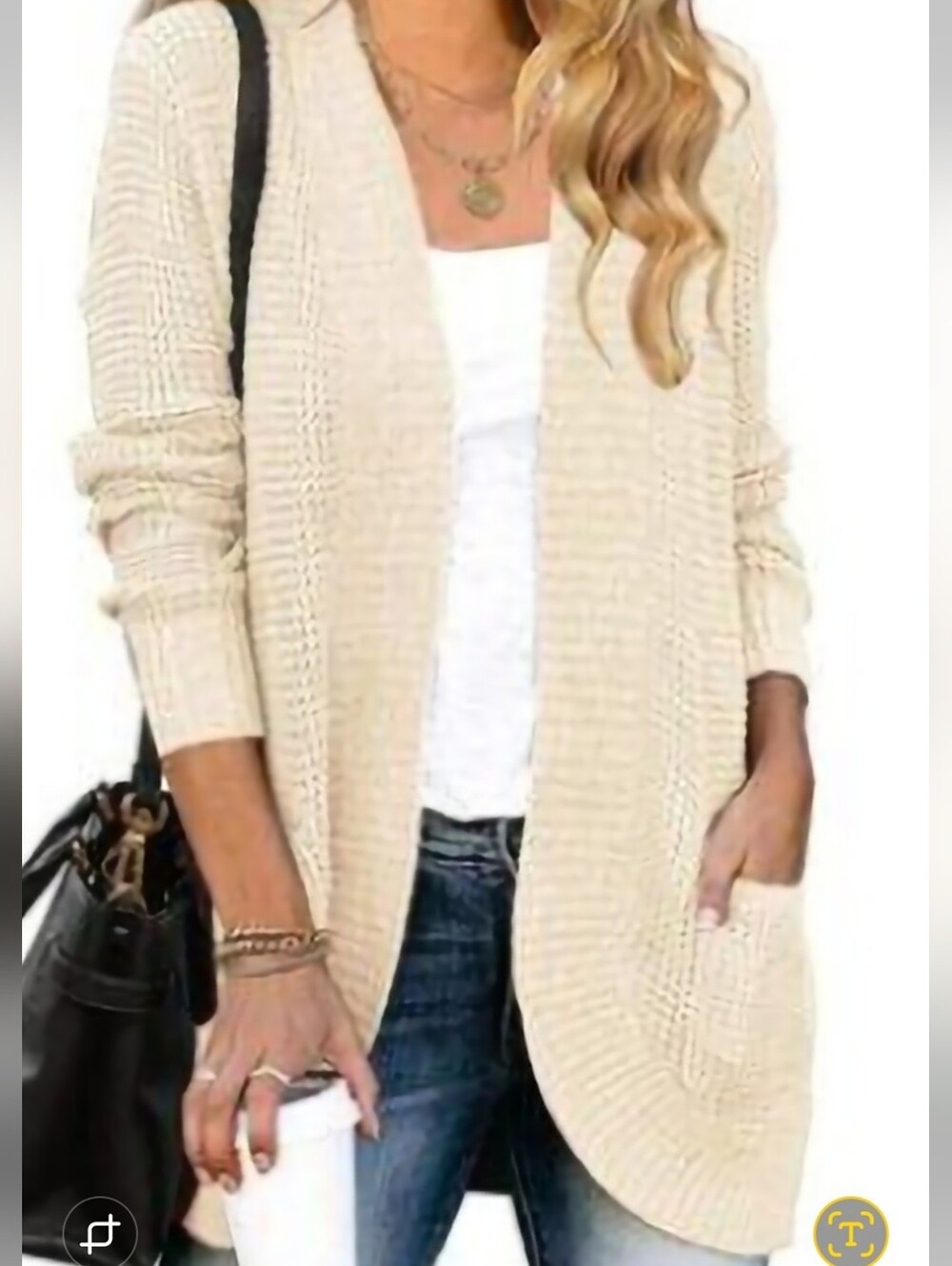 Cozy Soft Beige Chunky Knit Open Cardigan Sweater for Women - XXL